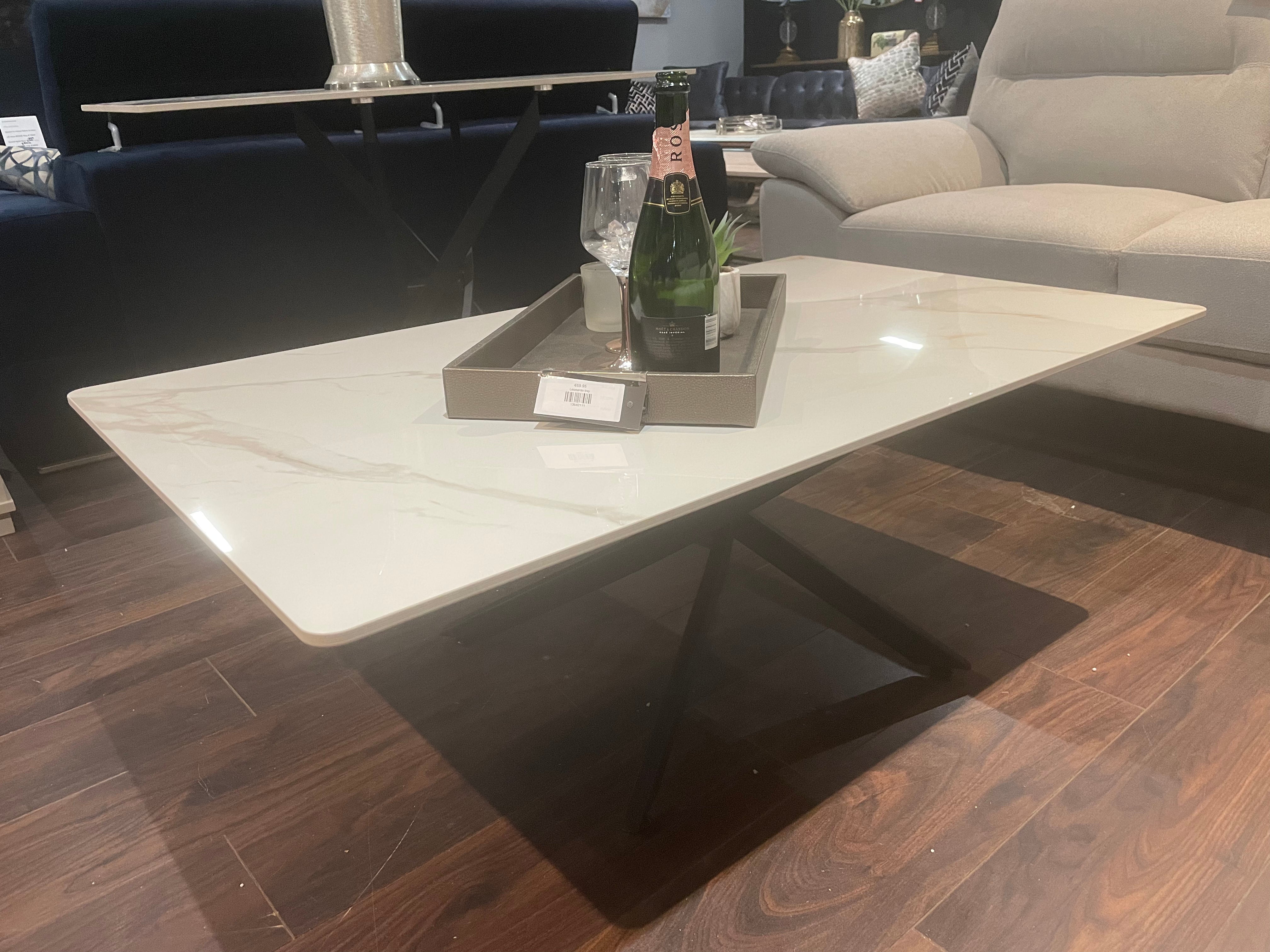 Enzo white marble and gold coffee table set.-Renaissance Design Studio