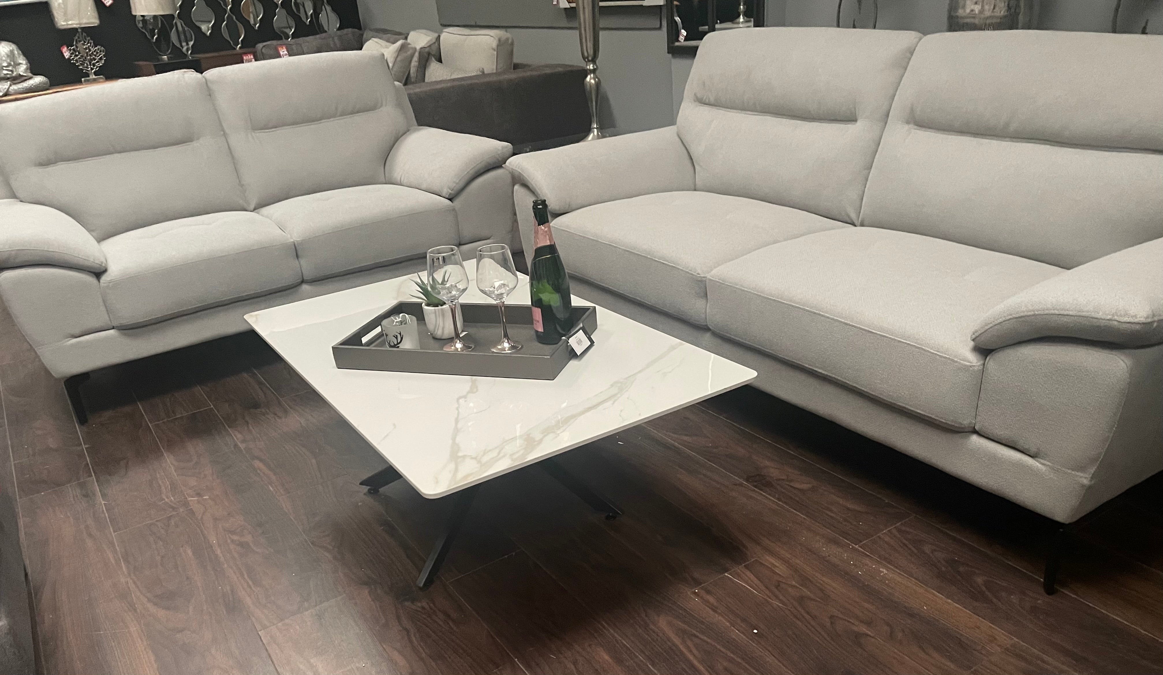 Enzo white marble and gold coffee table set.-Renaissance Design Studio