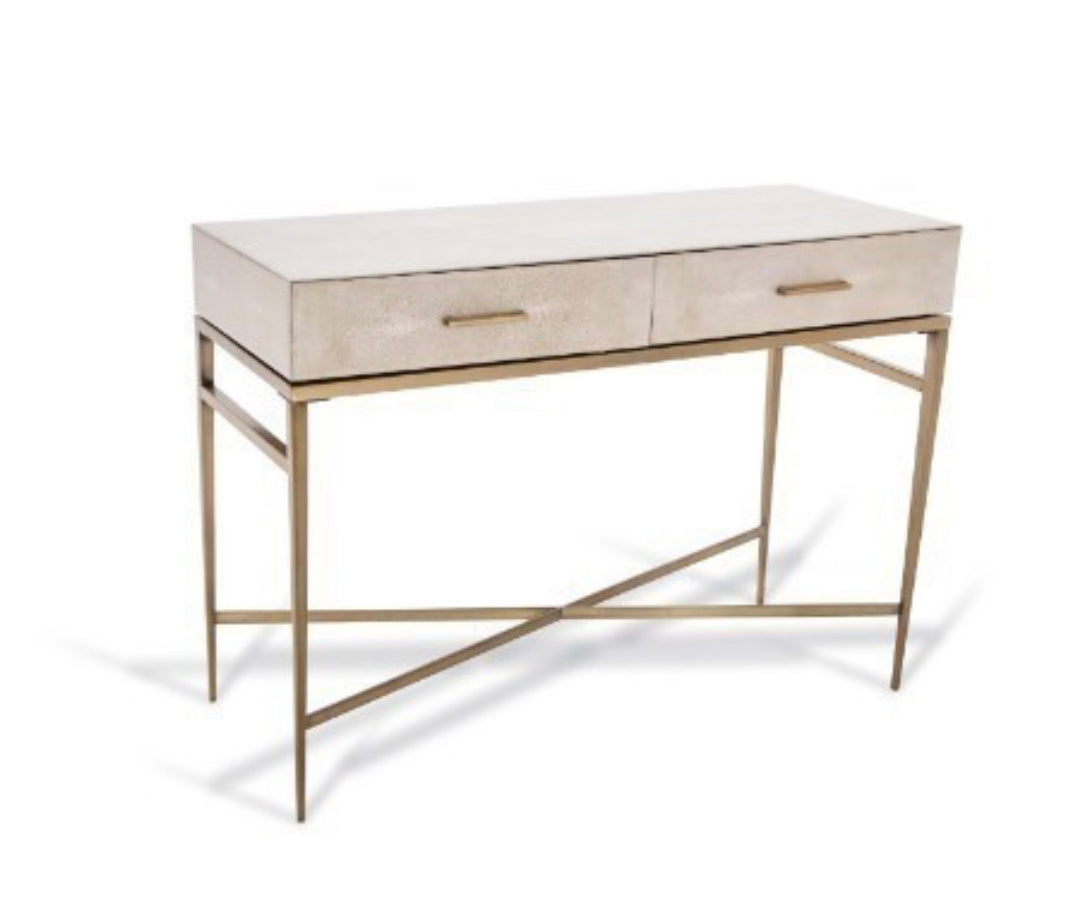 Eta Console Table in biscuit shagreen and gold-Tables-Renaissance Design Studio