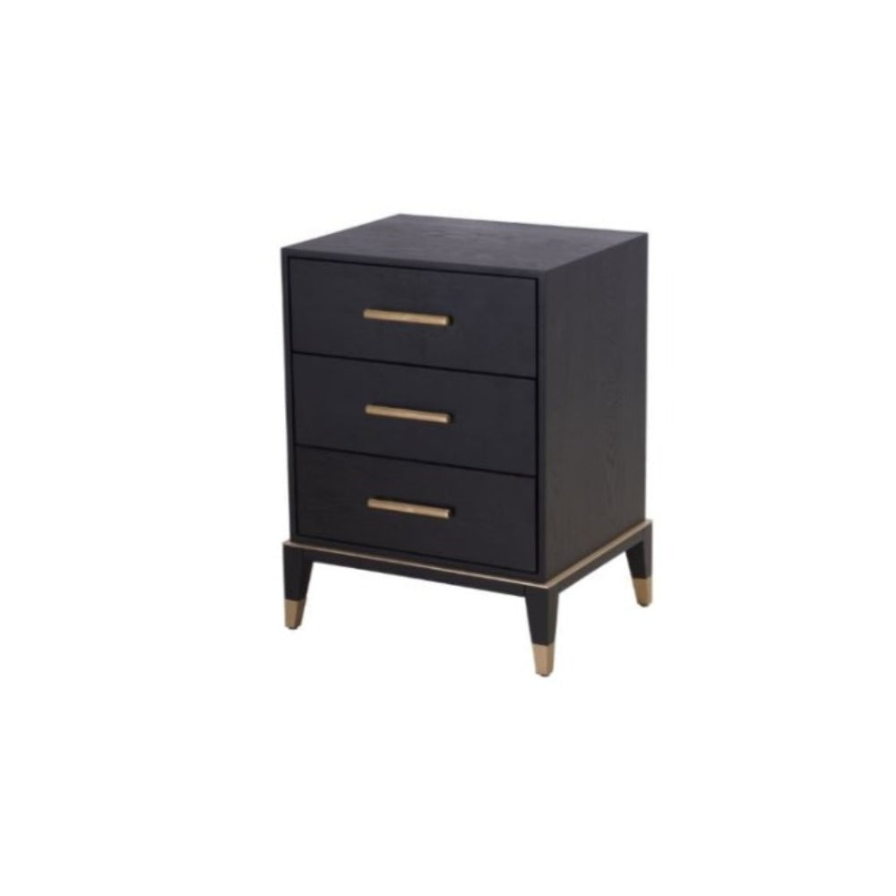 Everard 3 drawer bedside cabinet in brown black and brass-Renaissance Design Studio