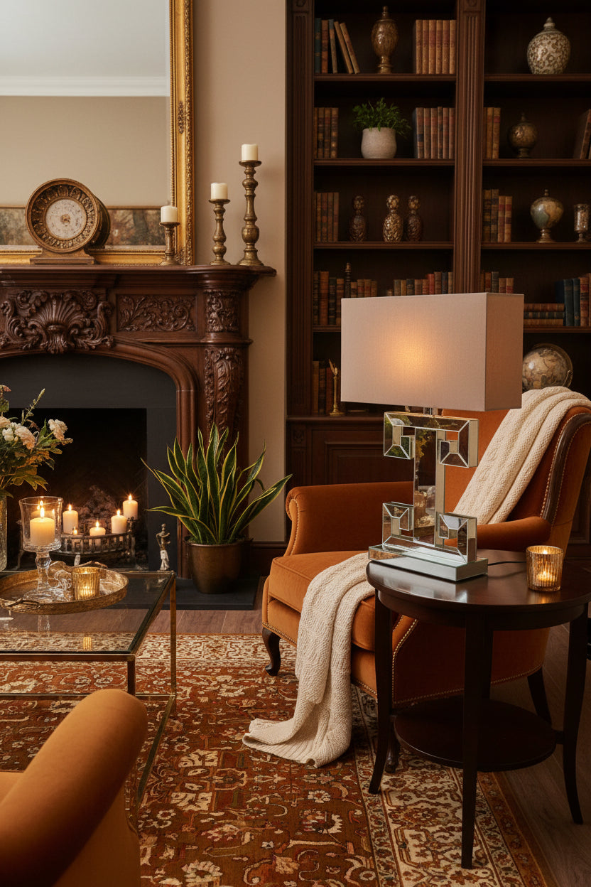 Geometric table lamp complete with shade-Renaissance Design Studio