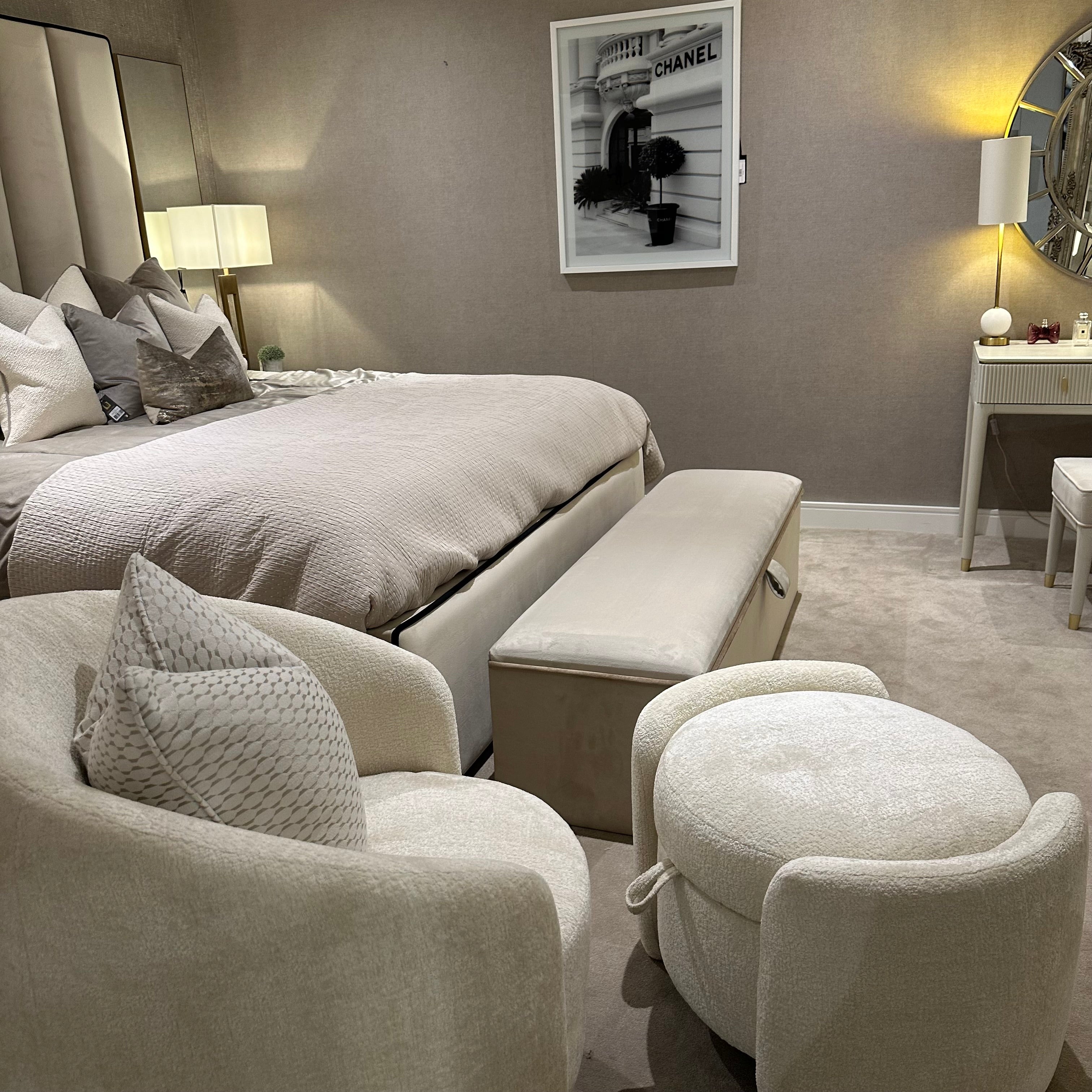 Fenna white armchair and pouffe on special offer. While stock lasts-Renaissance Design Studio