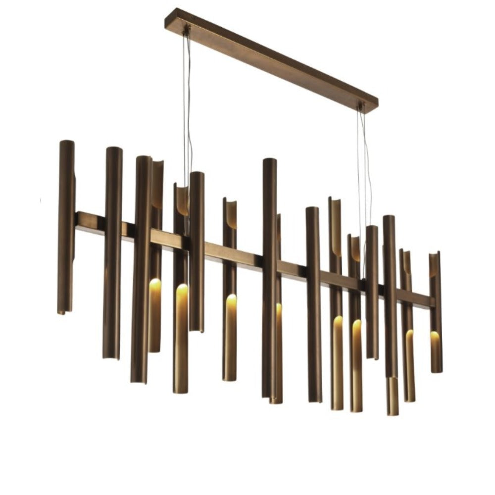 Flute long brass chandelier-Chandeliers-Renaissance Design Studio