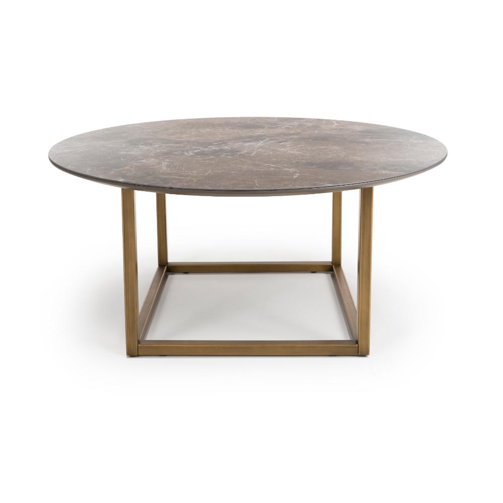 Genoa coffee table stone and brushed bronze legs 90 cm diameter-Renaissance Design Studio