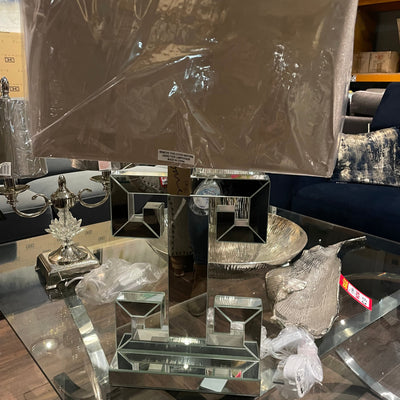 Geometric table lamp complete with shade