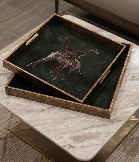 Giraffe Decorative Set of 2 Nesting Trays-Renaissance Design Studio