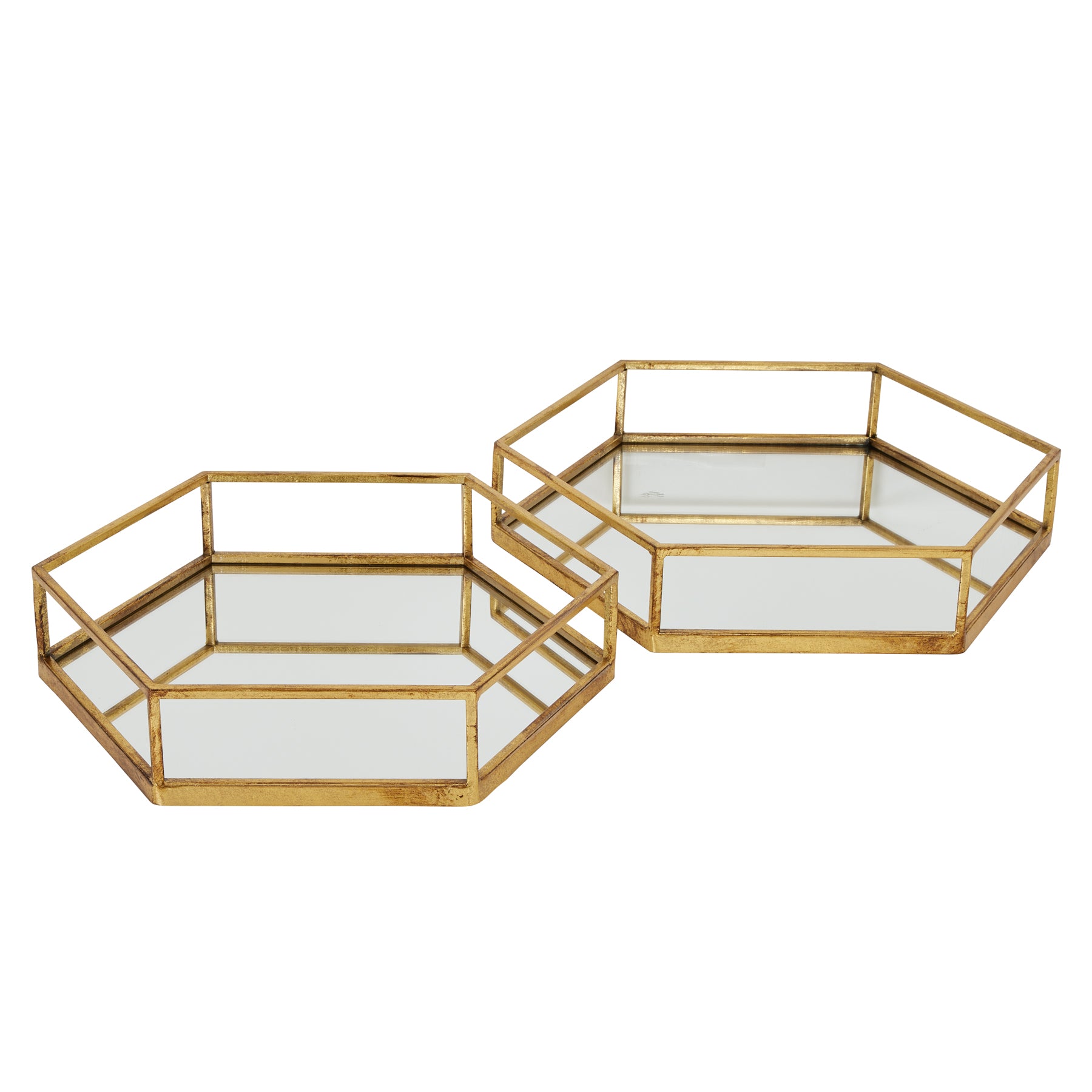 Gold Hexagon Set of Gold Trays - Two-Renaissance Design Studio