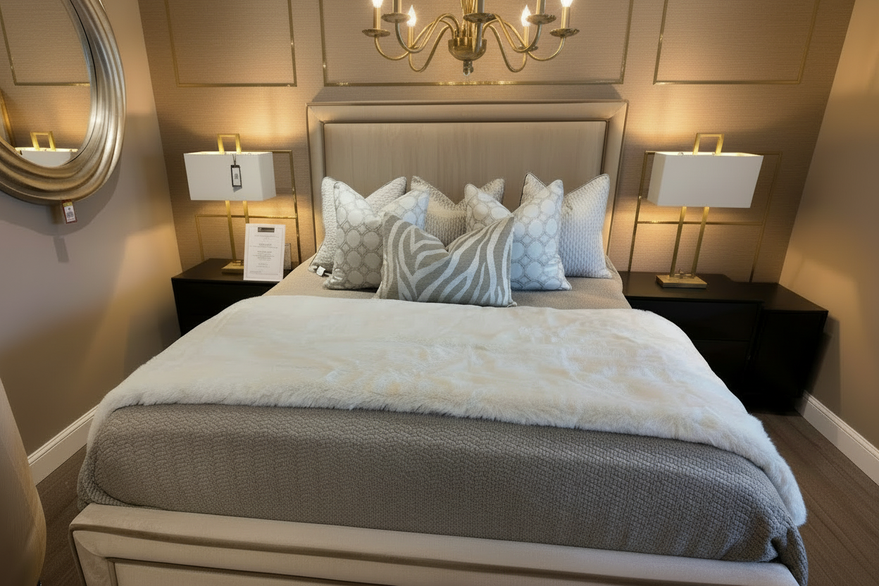 Great Gatsby custom made bed with double contrast piping-Renaissance Design Studio