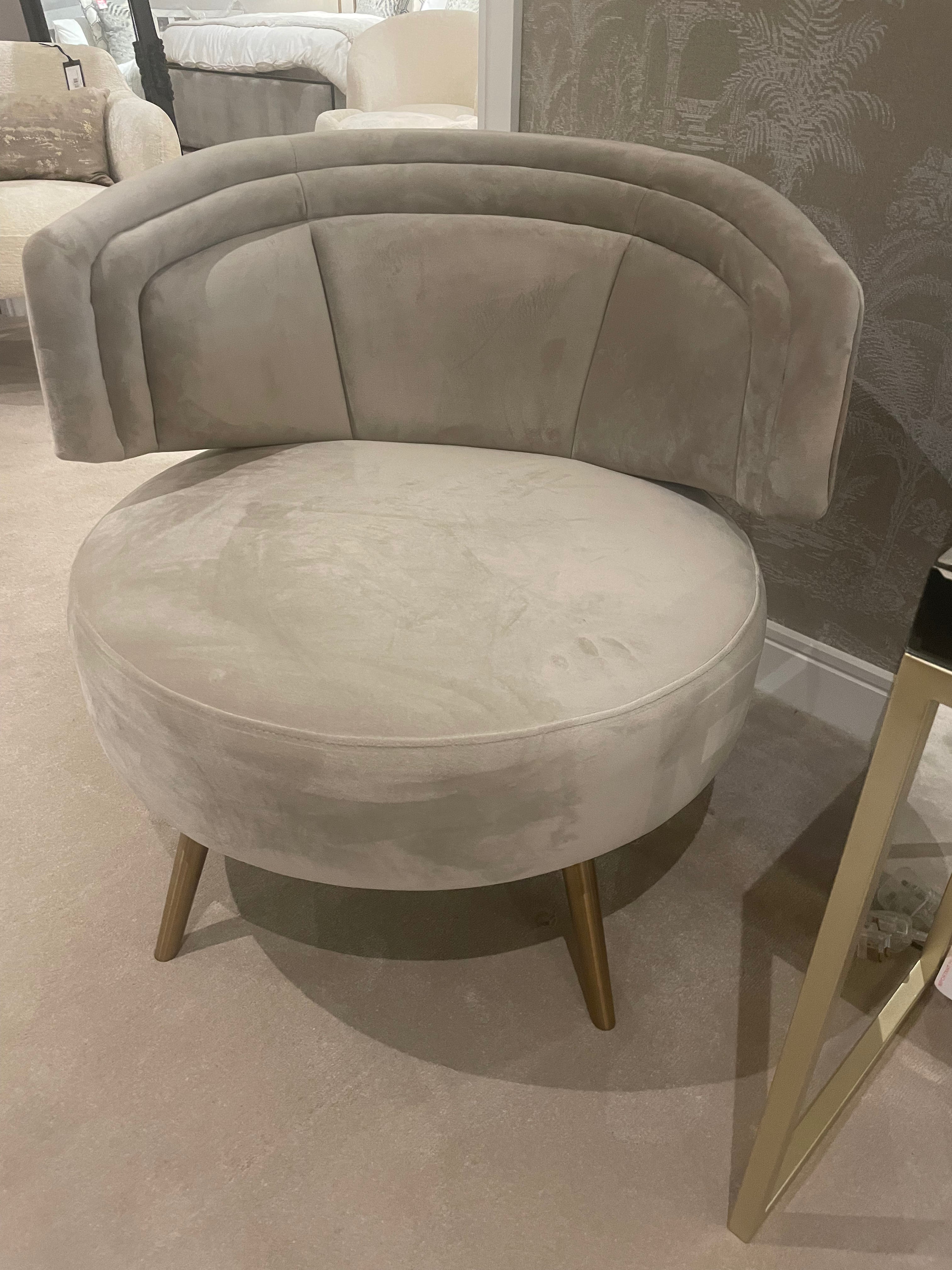 Harmony Occasional chair in khaki velvet with gold leg. Reduced-Renaissance Design Studio