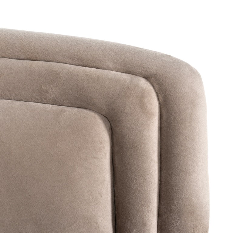 Harmony Occasional chair in khaki velvet with gold leg. Reduced-Renaissance Design Studio