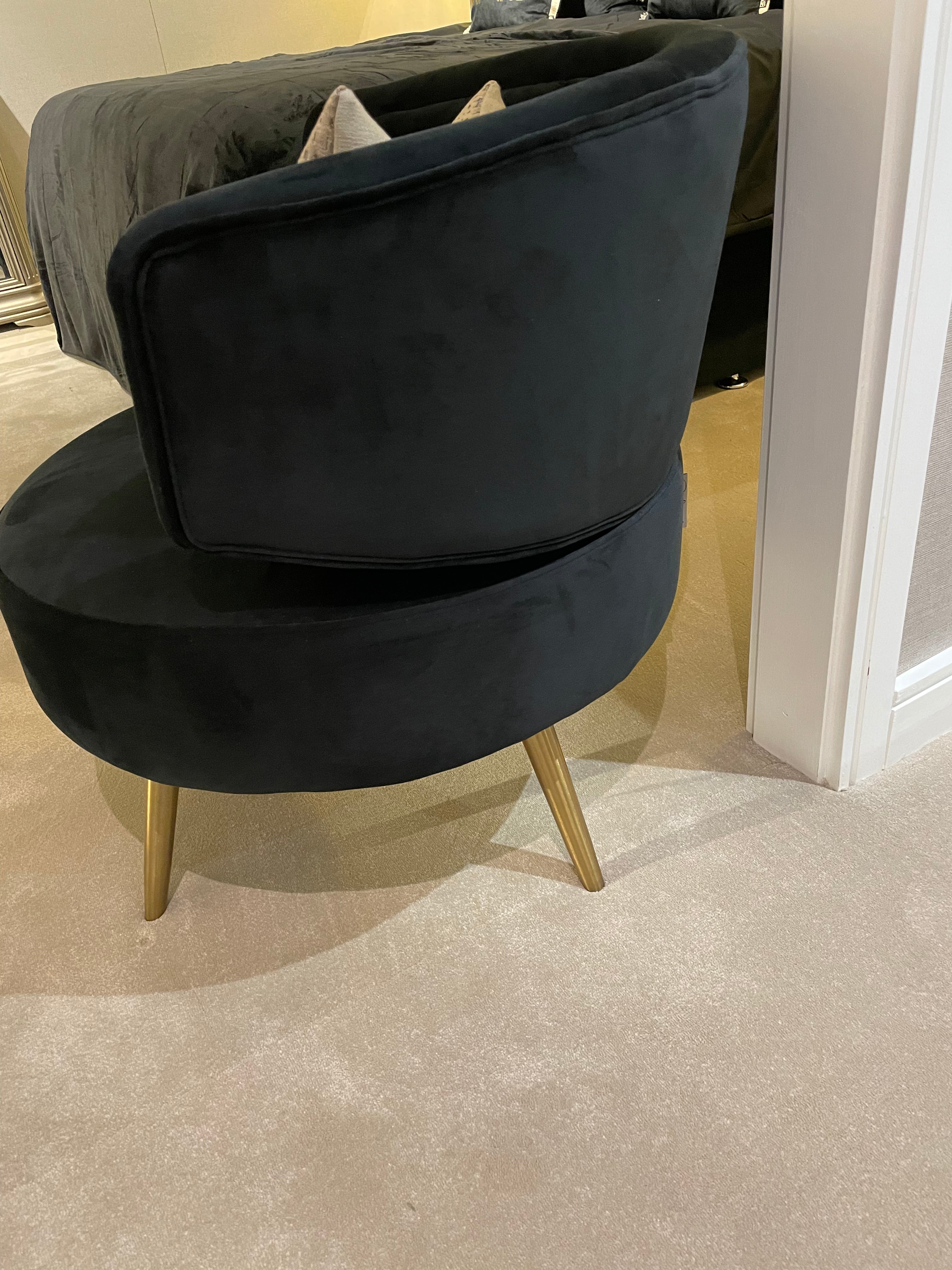 Harmony Occasional chair in khaki velvet with gold leg. Reduced-Renaissance Design Studio