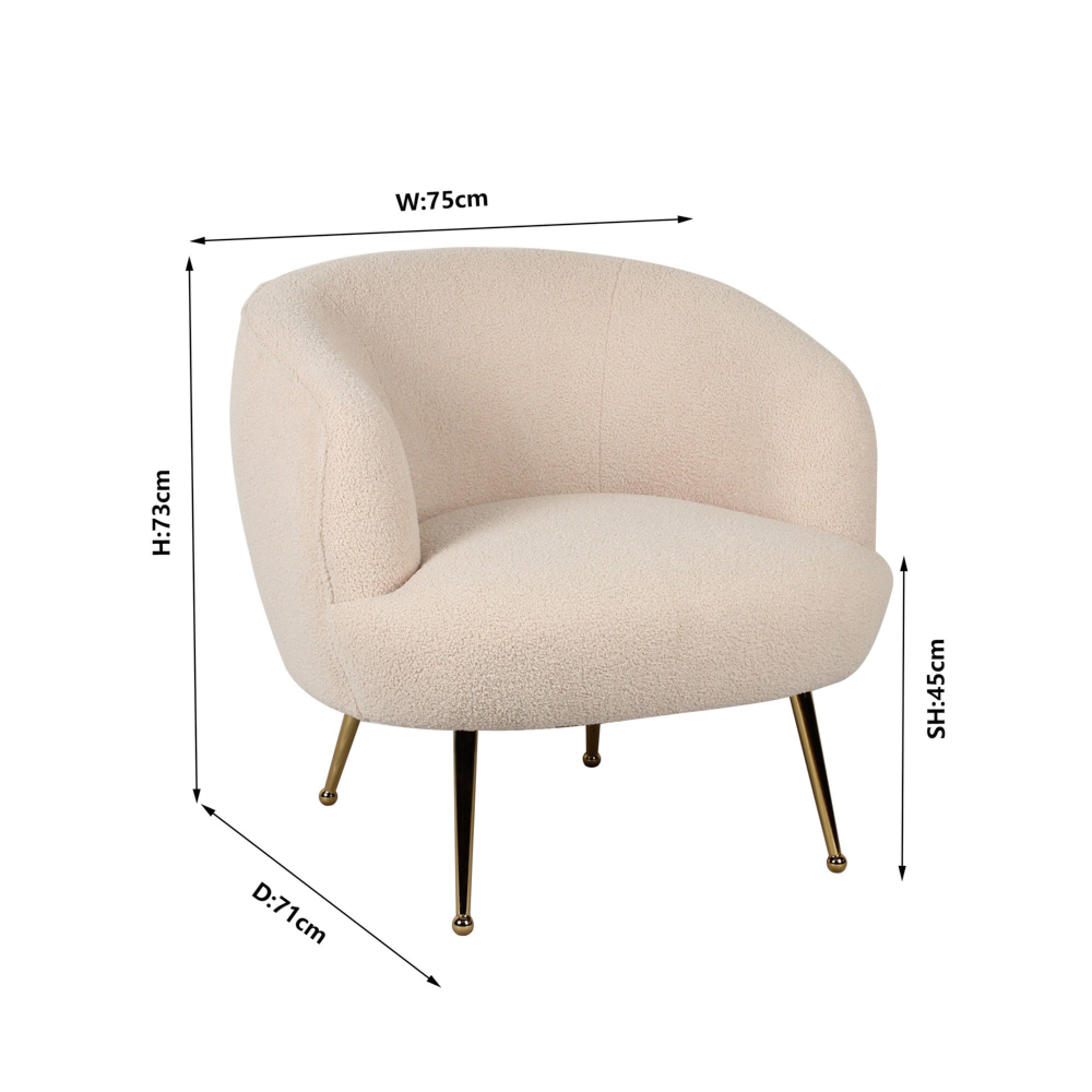 Hayley B occasional chair Boucle with gold leg Nett price as value item-Renaissance Design Studio
