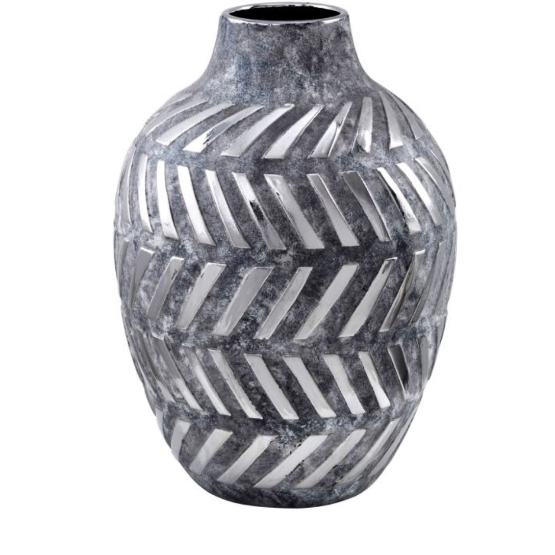Helena large vase in grey and silver geometric reduced 20% off-Renaissance Design Studio