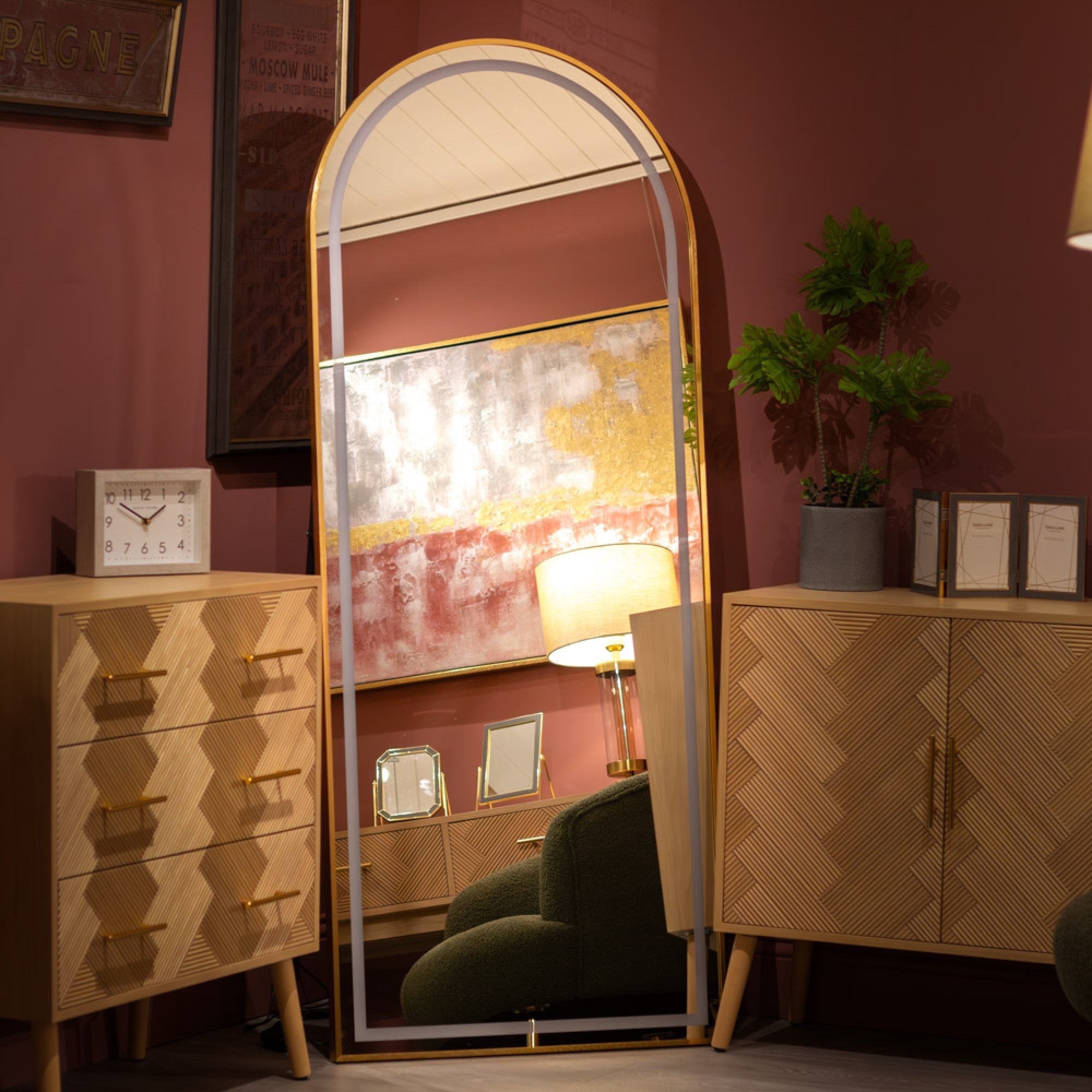 Hugh Cheval 160 cm Arch Mirror with LED lighting Gold .Nett special !-Mirror-Renaissance Design Studio