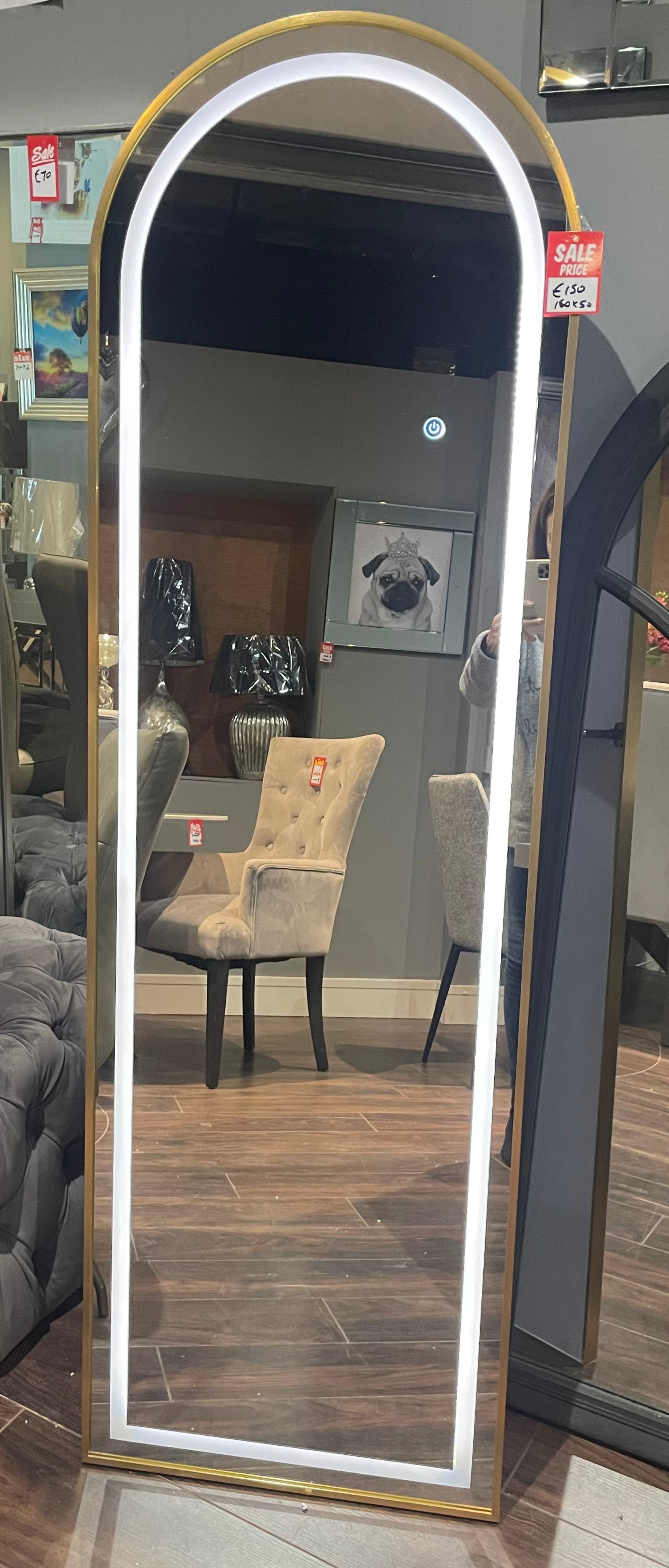 Hugh Cheval 160cm Arch Mirror With LED lighting Gold Nett Special-Renaissance Design Studio
