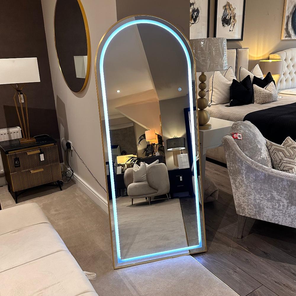 Hugh Cheval 160cm Arch Mirror With LED lighting Gold Nett Special-Renaissance Design Studio