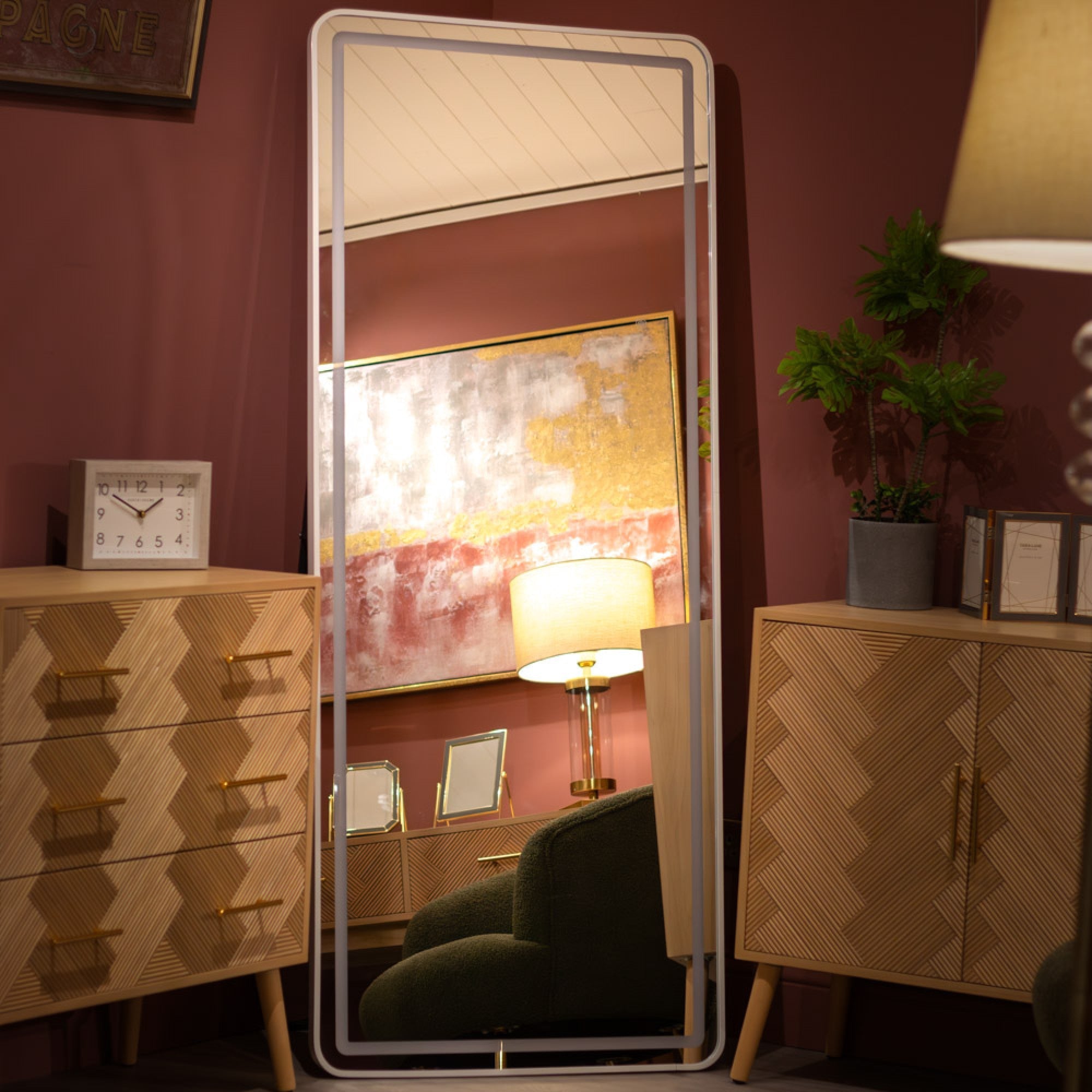 Hugh Cheval XL or large rectangle Mirror with LED lighting White Nett special !-Mirror-Renaissance Design Studio