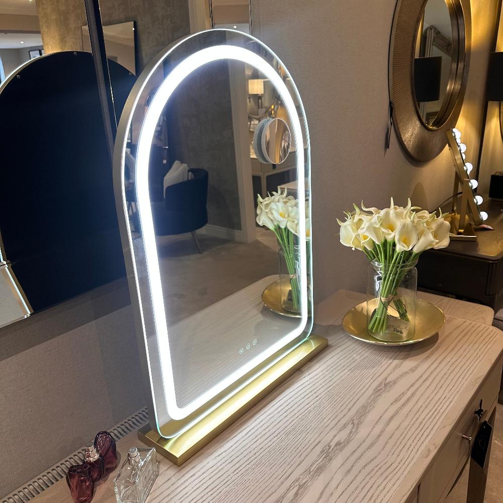 Hugh LED Large Strip Arch Vanity Mirror Gold-Renaissance Design Studio