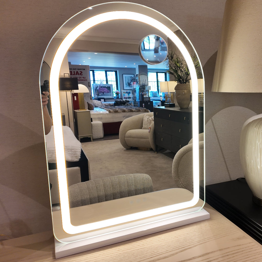Hugh LED Large Strip Arch Vanity Mirror in white REDUCED-Renaissance Design Studio