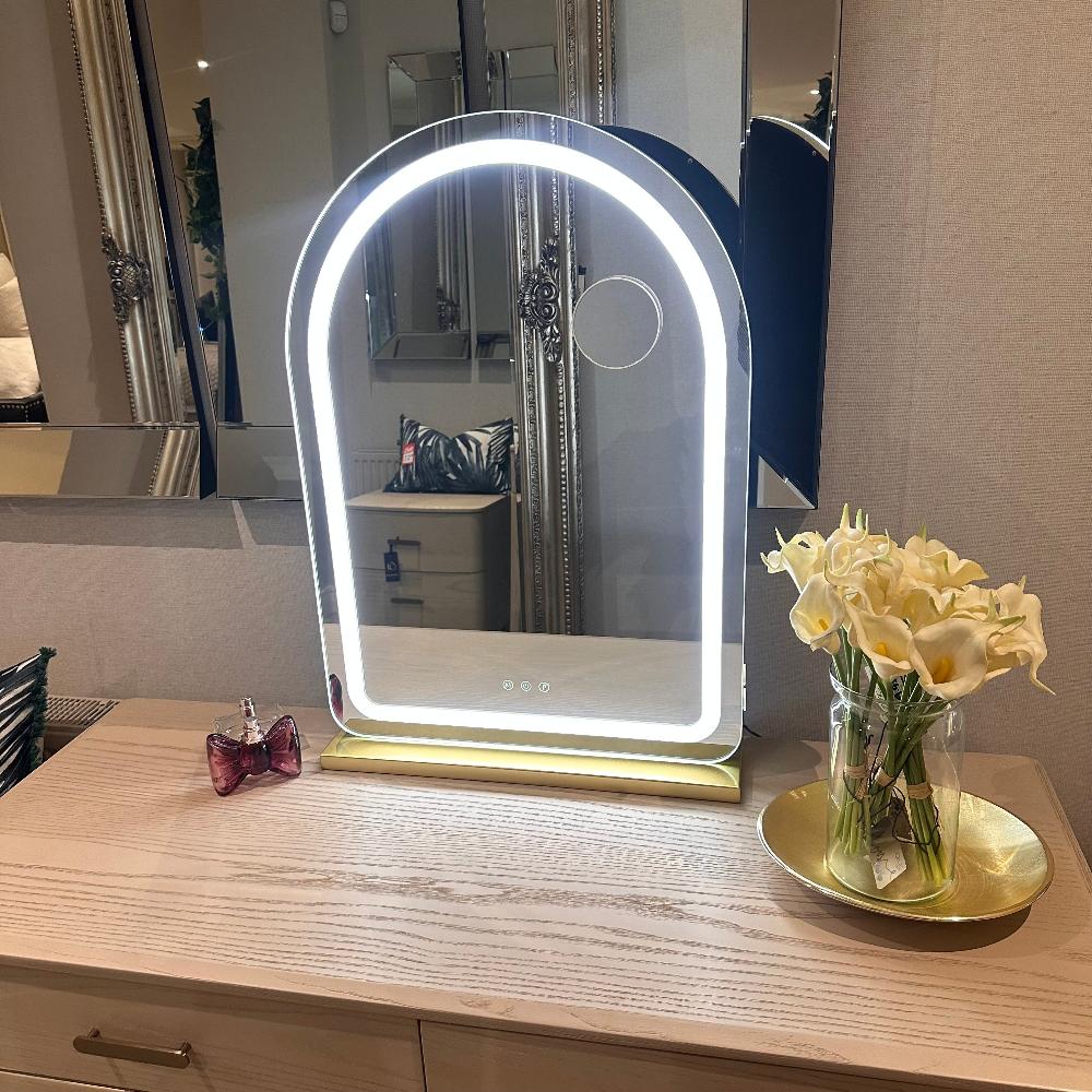 Hugh LED Large Strip Arch Vanity Mirror Gold-Renaissance Design Studio