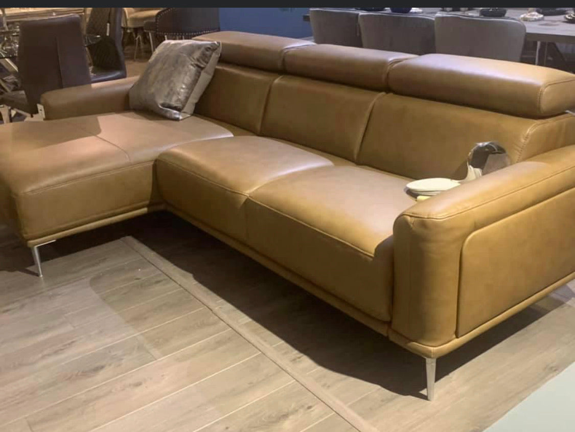 Mezanna Tan leather chaise corner sofa less than half price! One only sold as seen