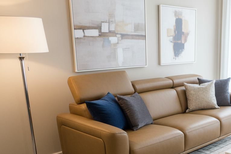 Mezanna Tan leather chaise corner sofa less than half price! One only sold as seen