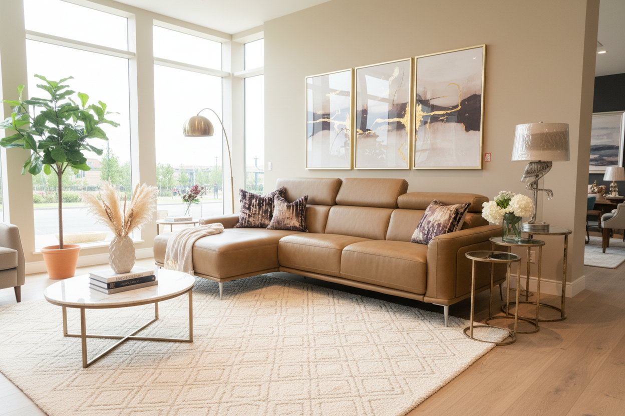 Mezanna Tan leather chaise corner sofa less than half price! One only sold as seen
