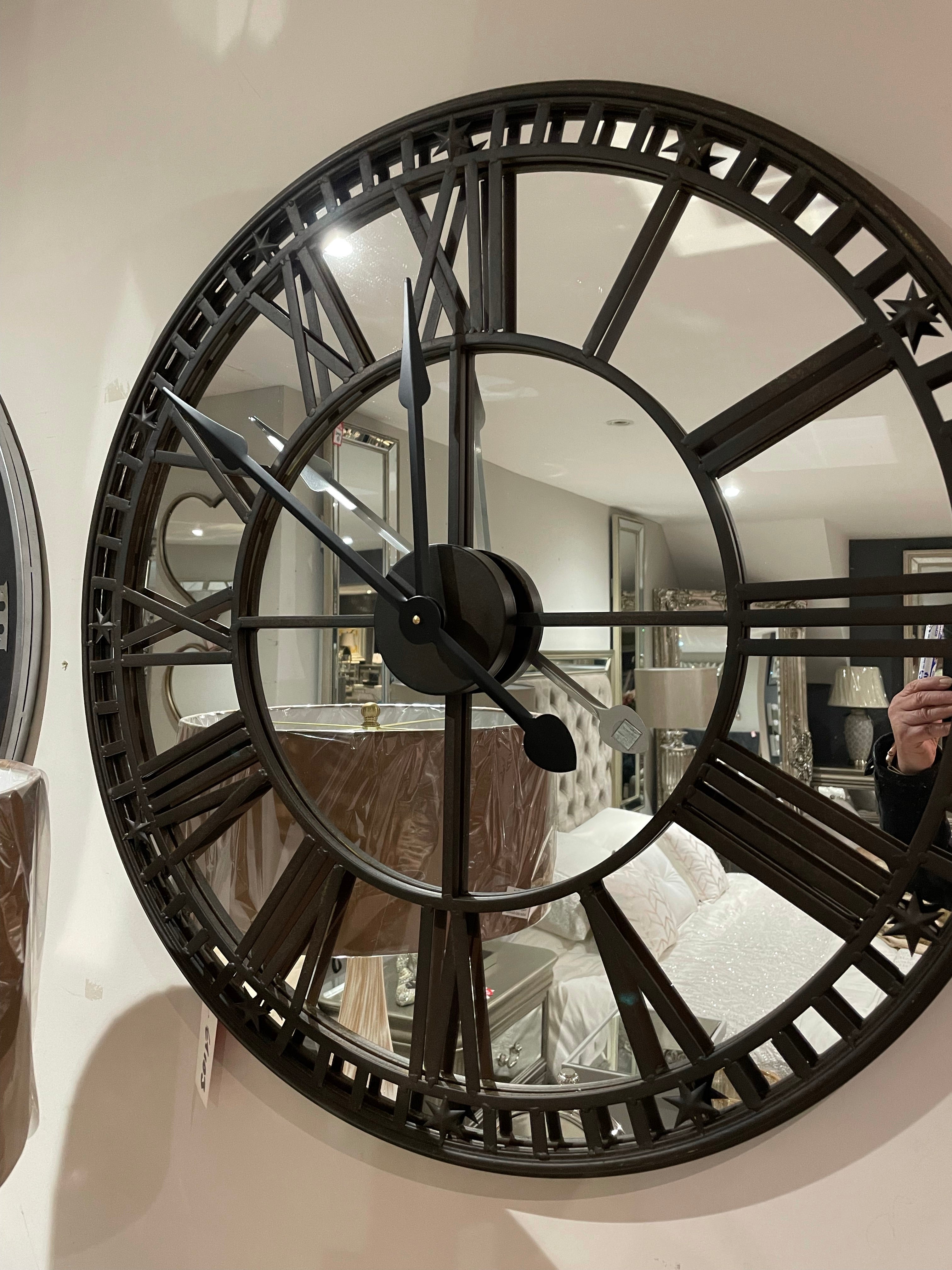 INDUSTRIAL 103 LARGE MIRRORED ANTIQUED CLOCK 81 cm-Renaissance Design Studio