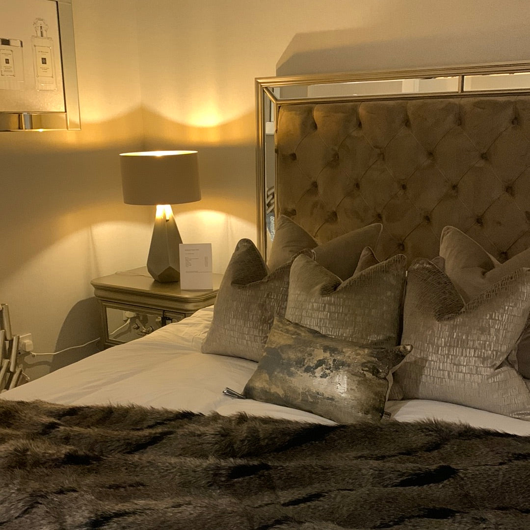 Jessica King 5 ft Bed in Taupe Velvet-bed-Renaissance Design Studio