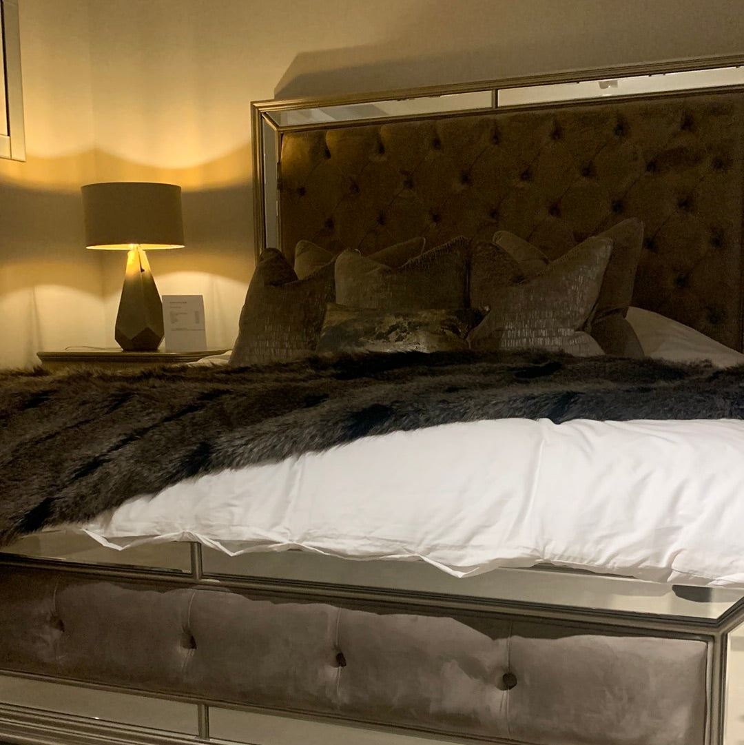 Jessica King 5 ft Bed in Taupe Velvet-bed-Renaissance Design Studio