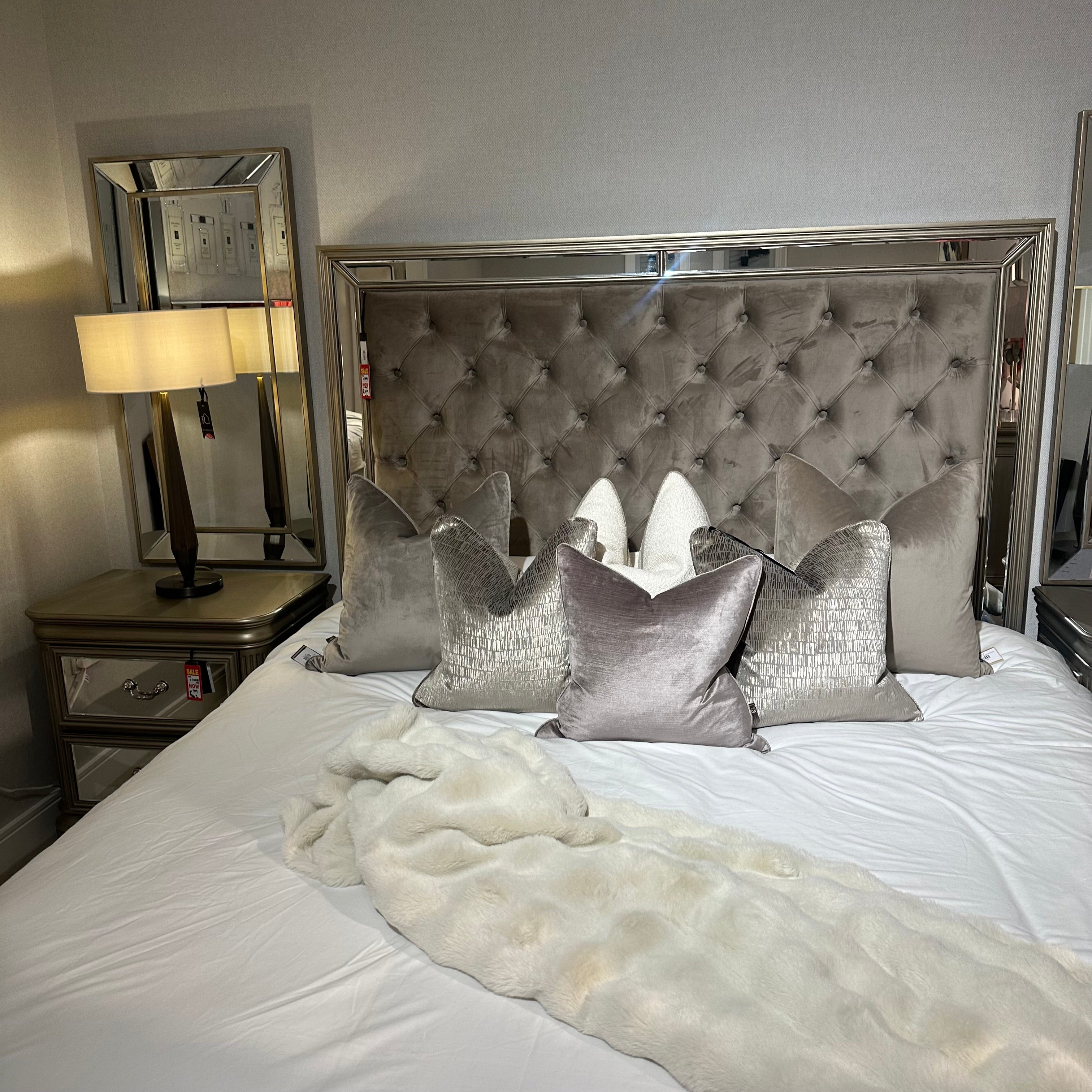 Jessica superking 6 ft Bed in Taupe Velvet ( T.O )-bed-Renaissance Design Studio