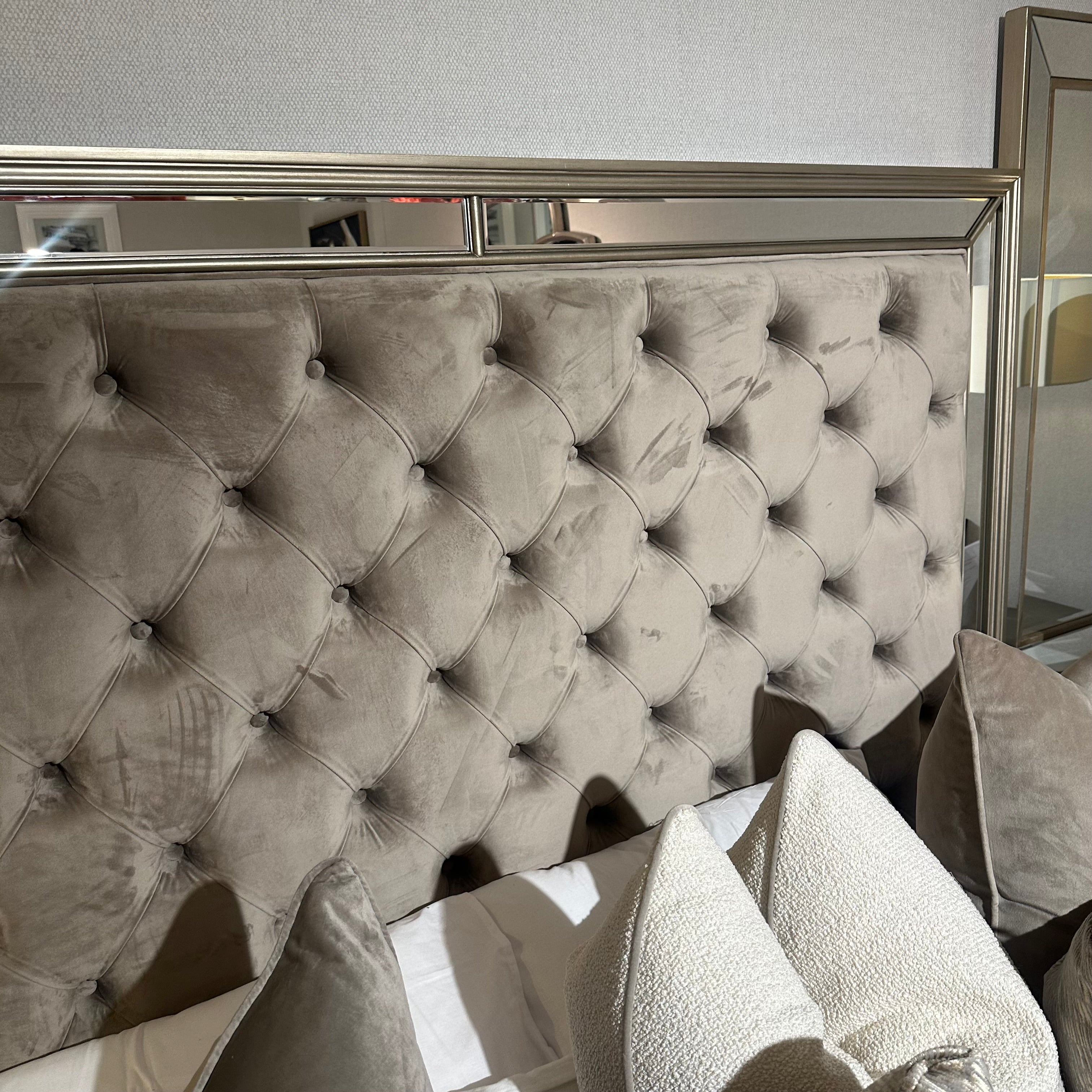 Jessica superking 6 ft Bed in Taupe Velvet ( T.O )-bed-Renaissance Design Studio