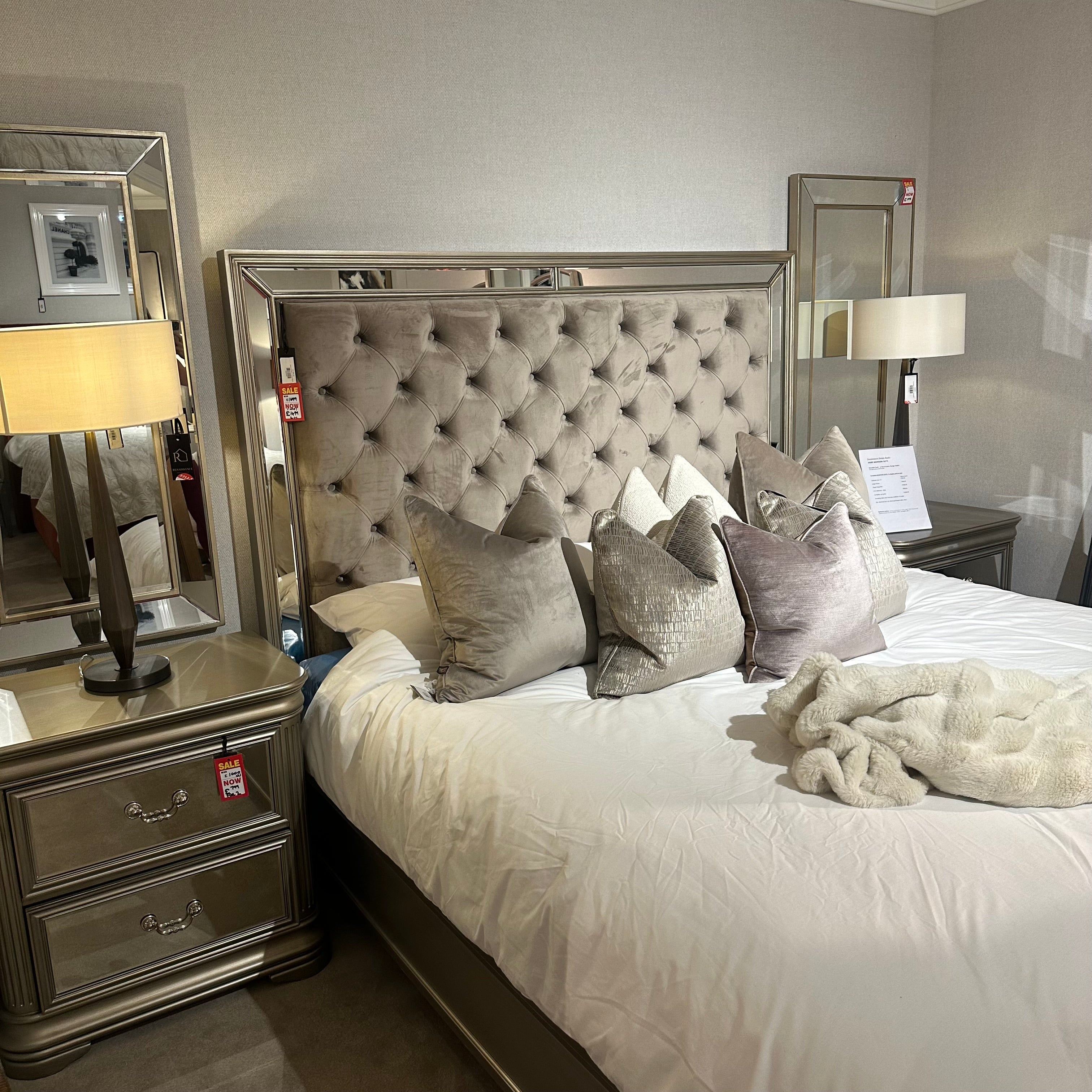 Jessica superking 6 ft Bed in Taupe Velvet ( T.O )-Renaissance Design Studio