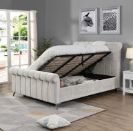 Karina gas lift bed in beige fabric-gas lift bed-Renaissance Design Studio
