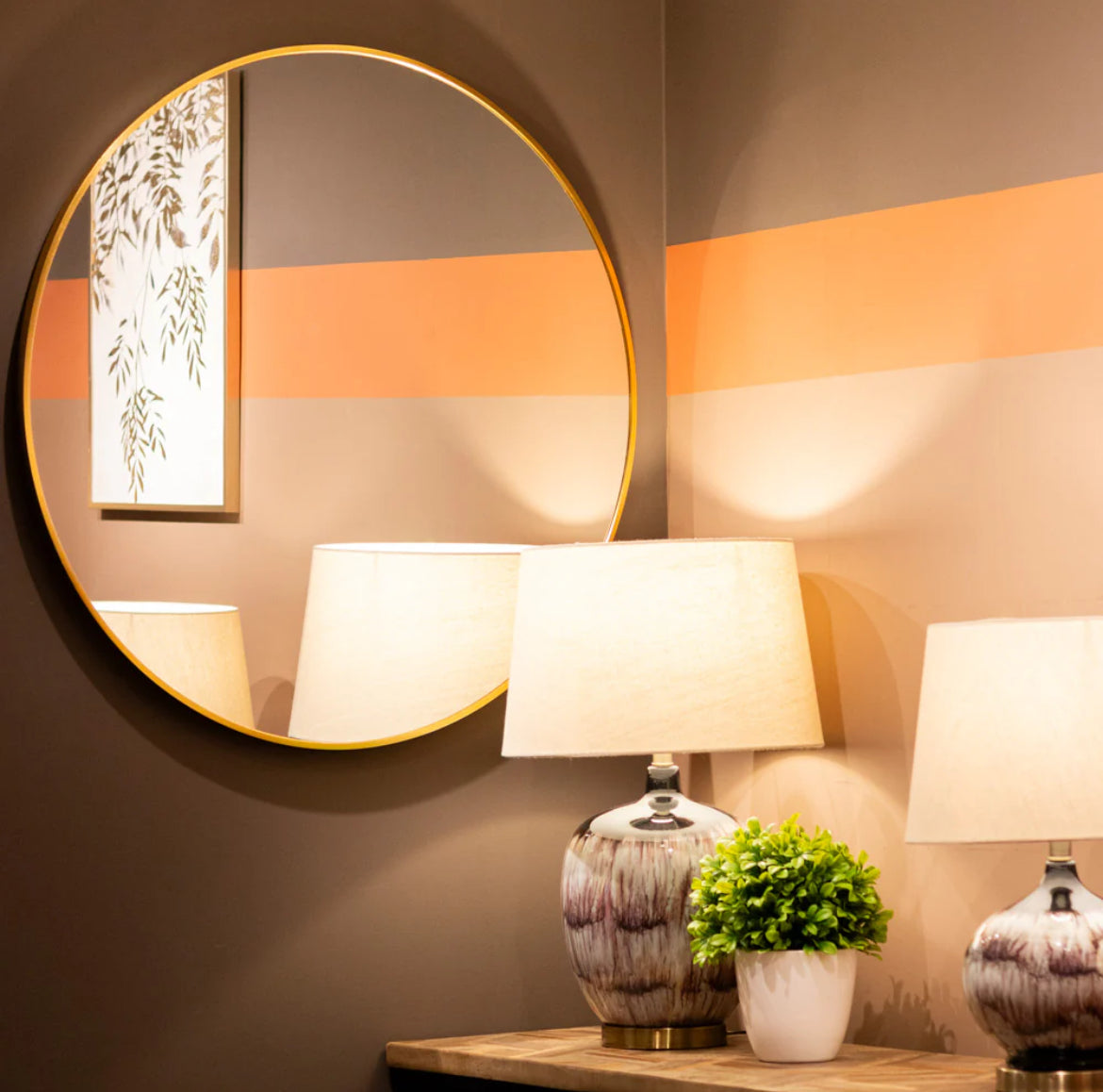 Karl Round Wall Mirror Gold With Slim Frame 90cm-Renaissance Design Studio