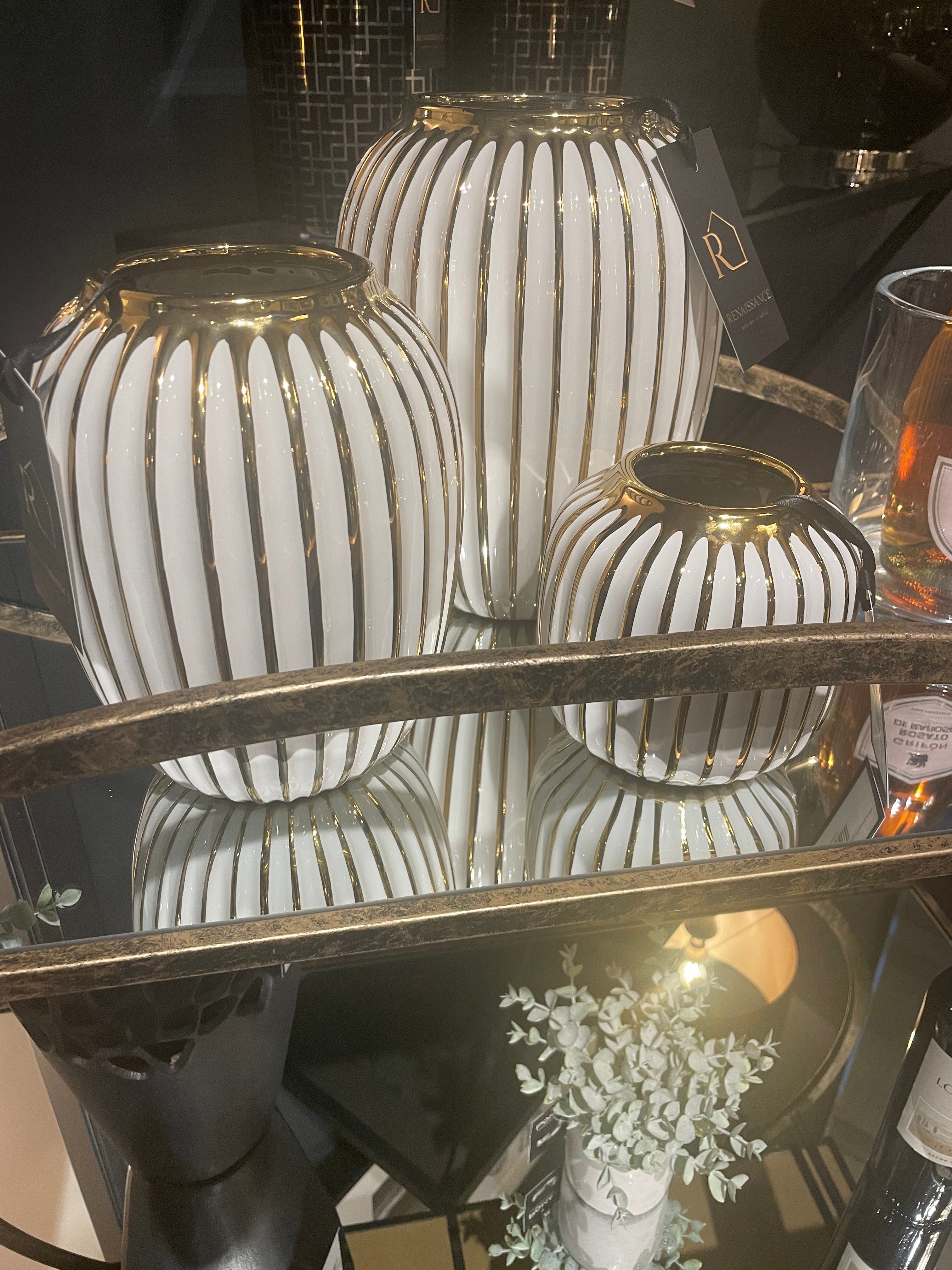 Keaton Vase White & Gold - 3 Sizes Instore only-Renaissance Design Studio