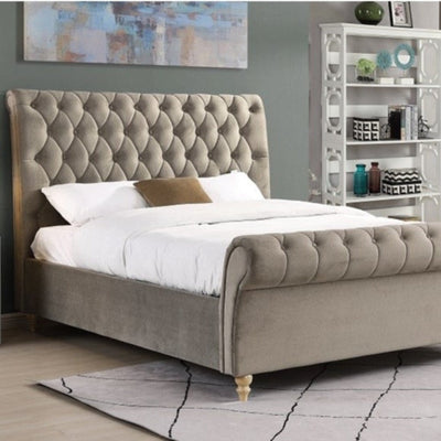 Kilkenny double size bed in mink reduced in OUTLET STORE SALE price.