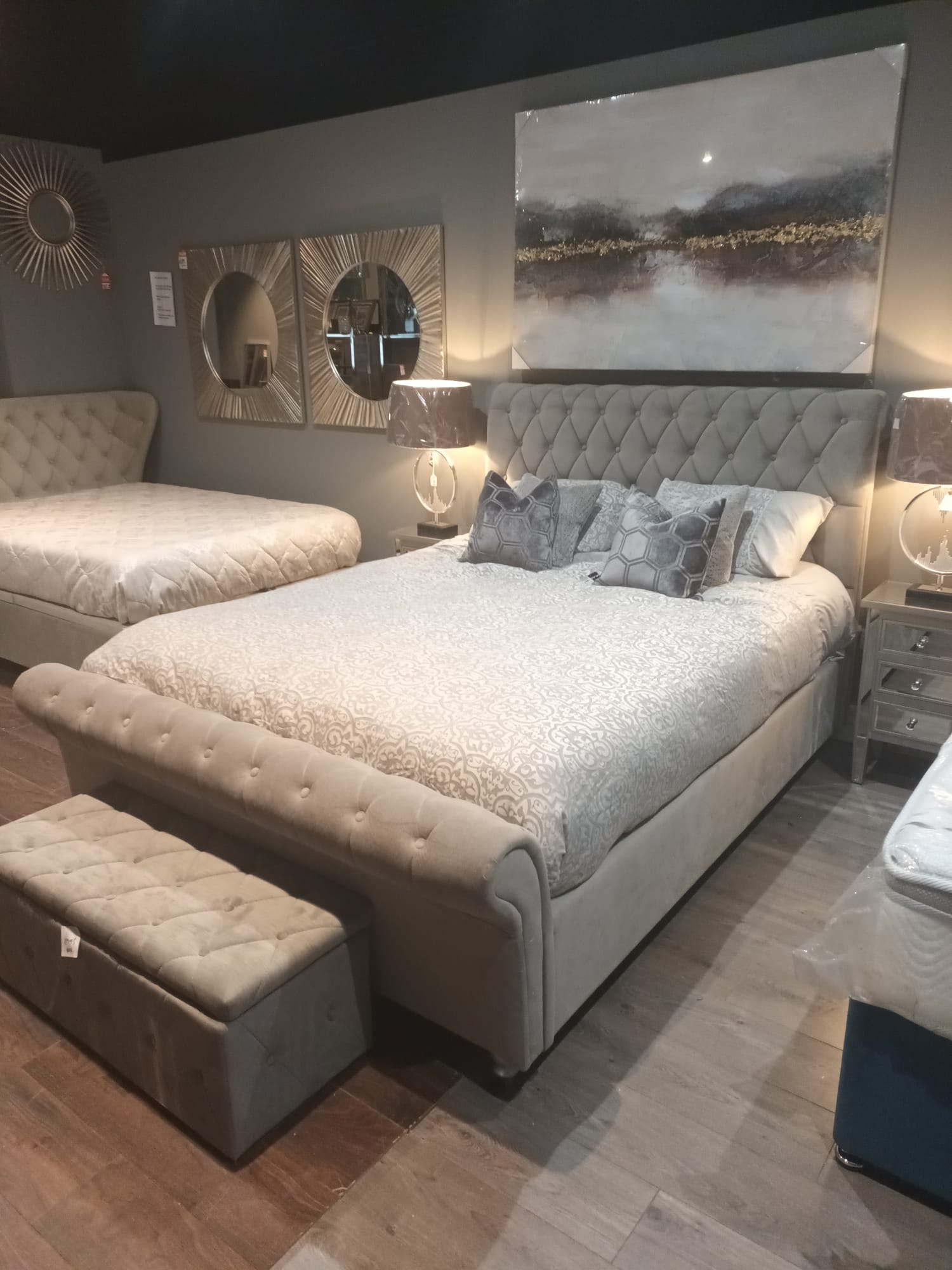 Kilkenny king size bed in grey Reduced SALE price-deep buttoned bed-Renaissance Design Studio