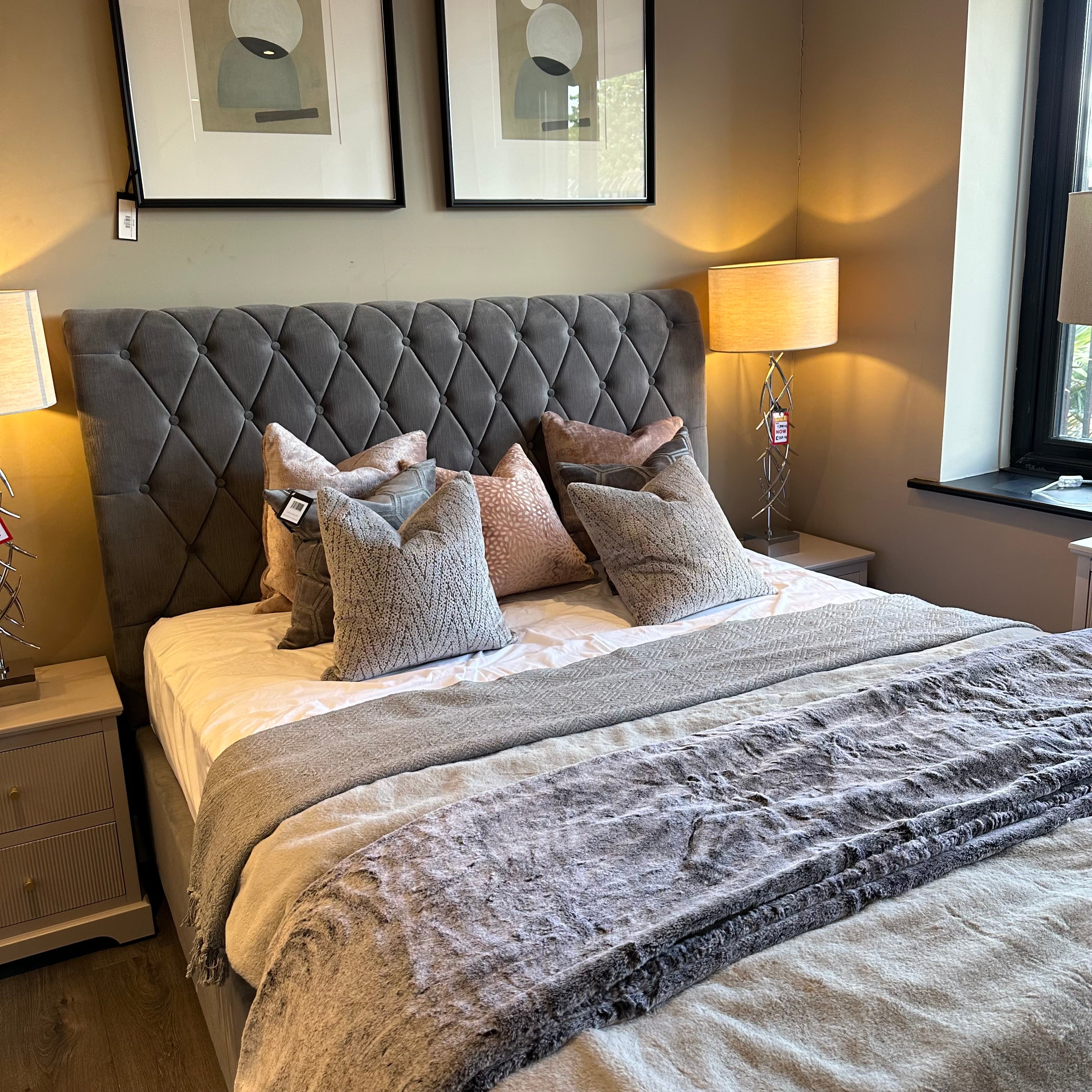 Kilkenny king size bed in grey Reduced SALE price-deep buttoned bed-Renaissance Design Studio