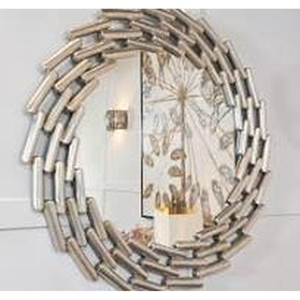 Lanthe large round silver leaf link mirror with a decorative resin frame.