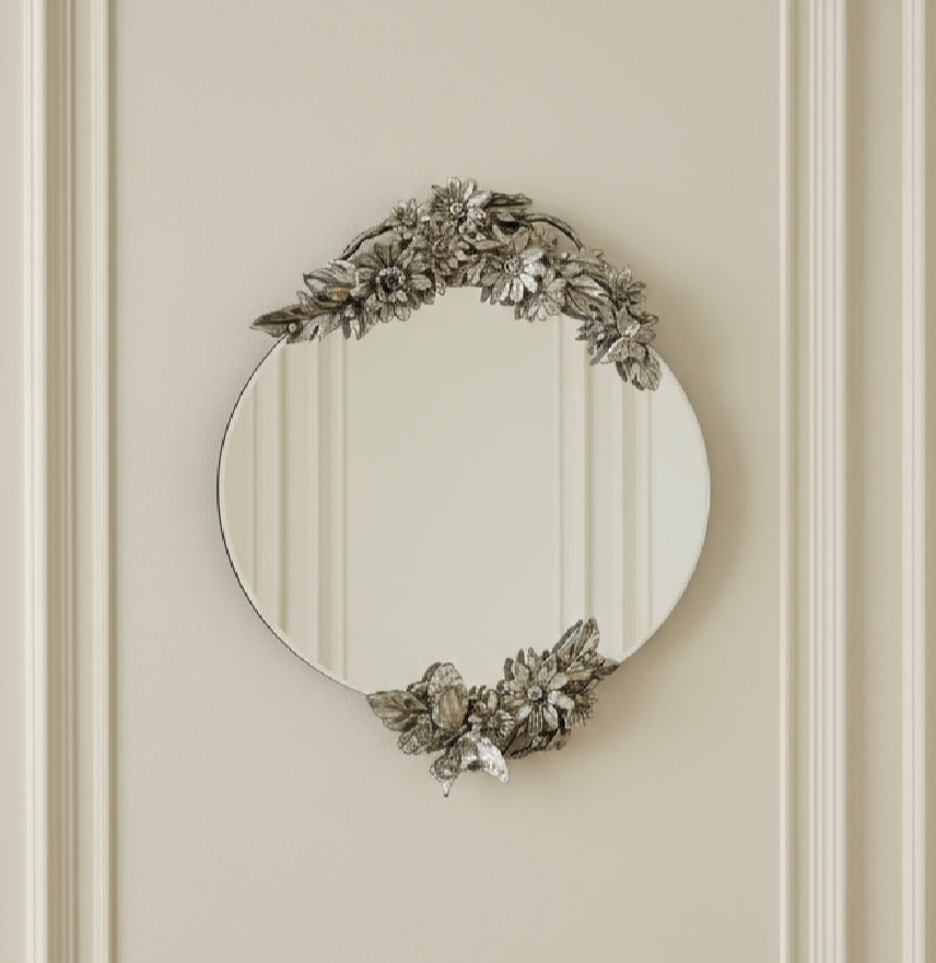 Large Antiqued Oval Frameless Mirror With Double Butterfly Detail 48x60cm-Renaissance Design Studio