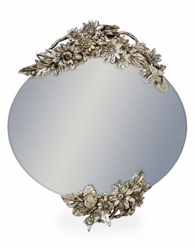 Large Antiqued Oval Frameless Mirror With Double Butterfly Detail 48x60cm-Renaissance Design Studio