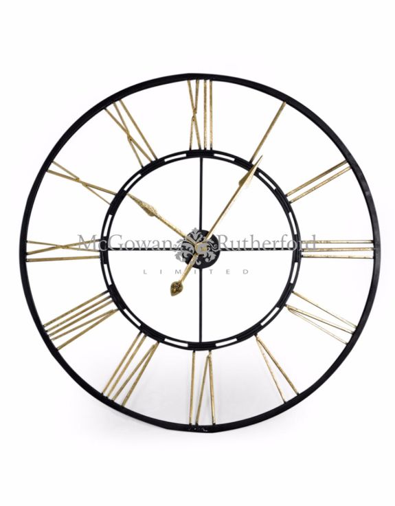 LARGE Black and Gold Iron Skeleton Clock-Renaissance Design Studio