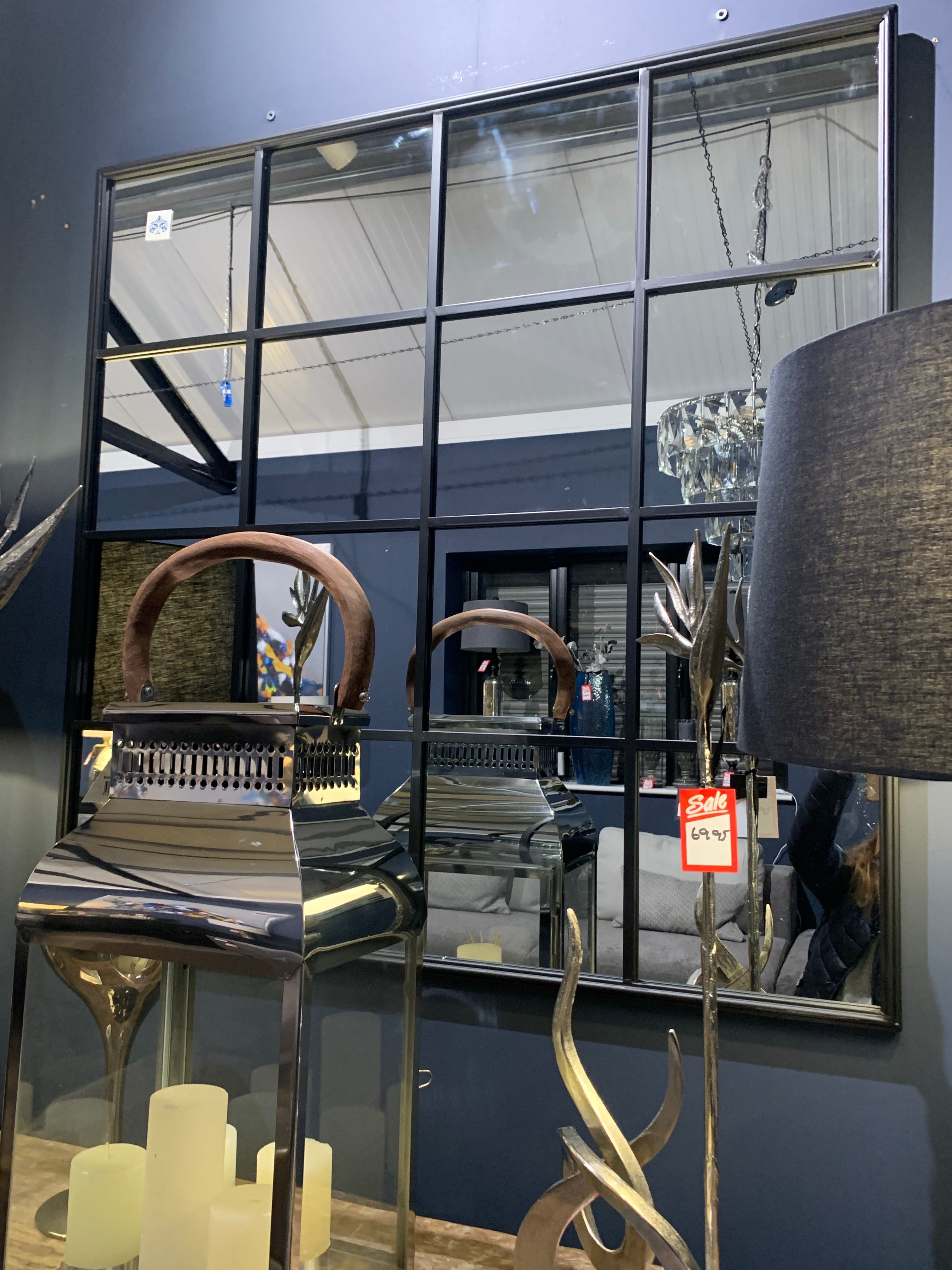 Larry 16 Section Window Mirror Large In Black - Reduced To Clear-Renaissance Design Studio
