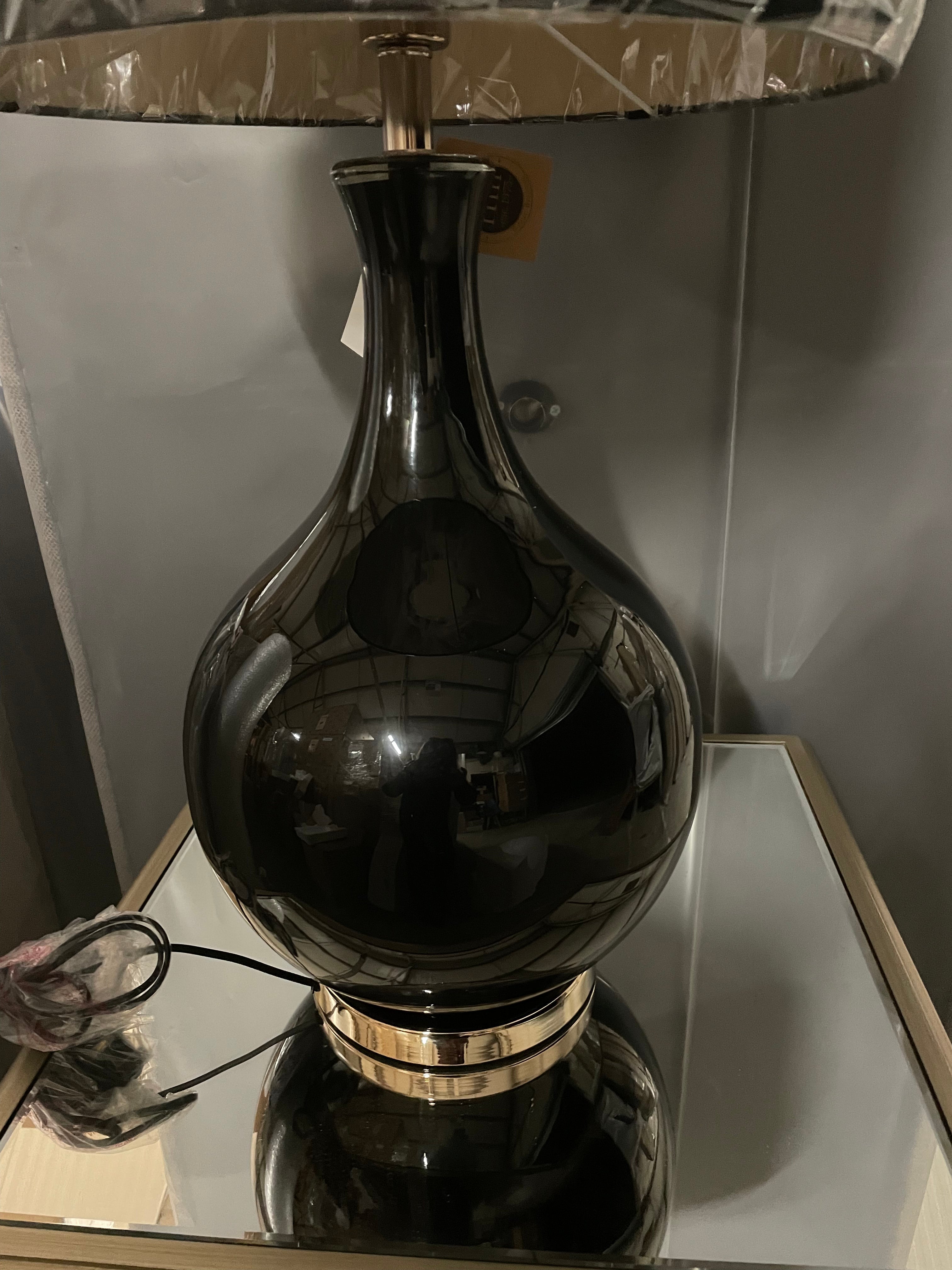 Leon Black large black glass lamp with black shade-Renaissance Design Studio