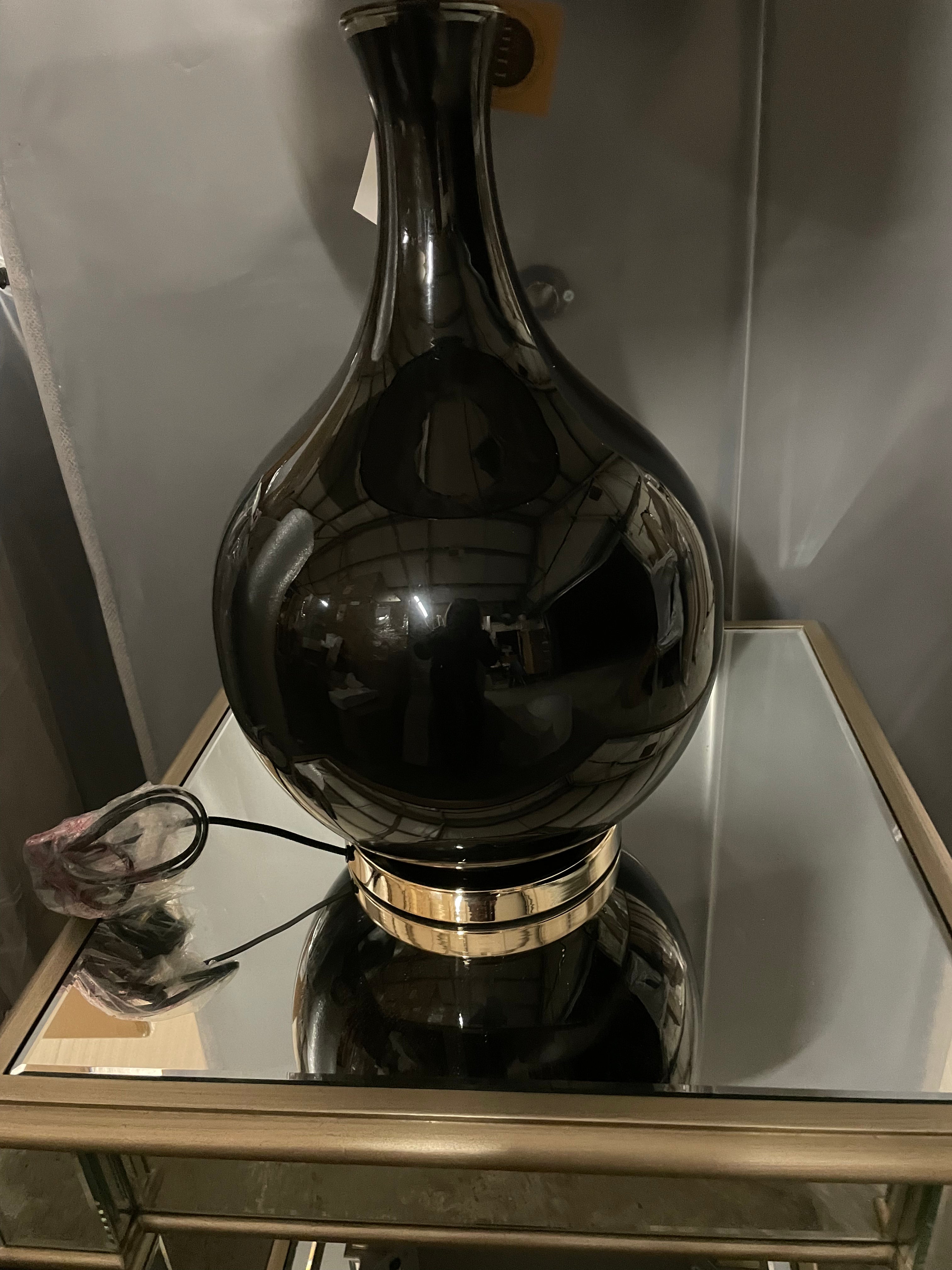 Leon Black large black glass lamp with black shade-Renaissance Design Studio