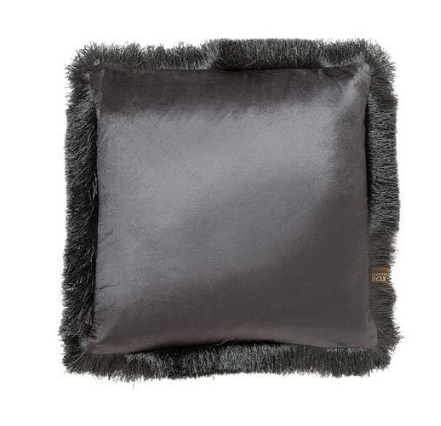 Lexi grey black cushion with fringe reduced-Renaissance Design Studio