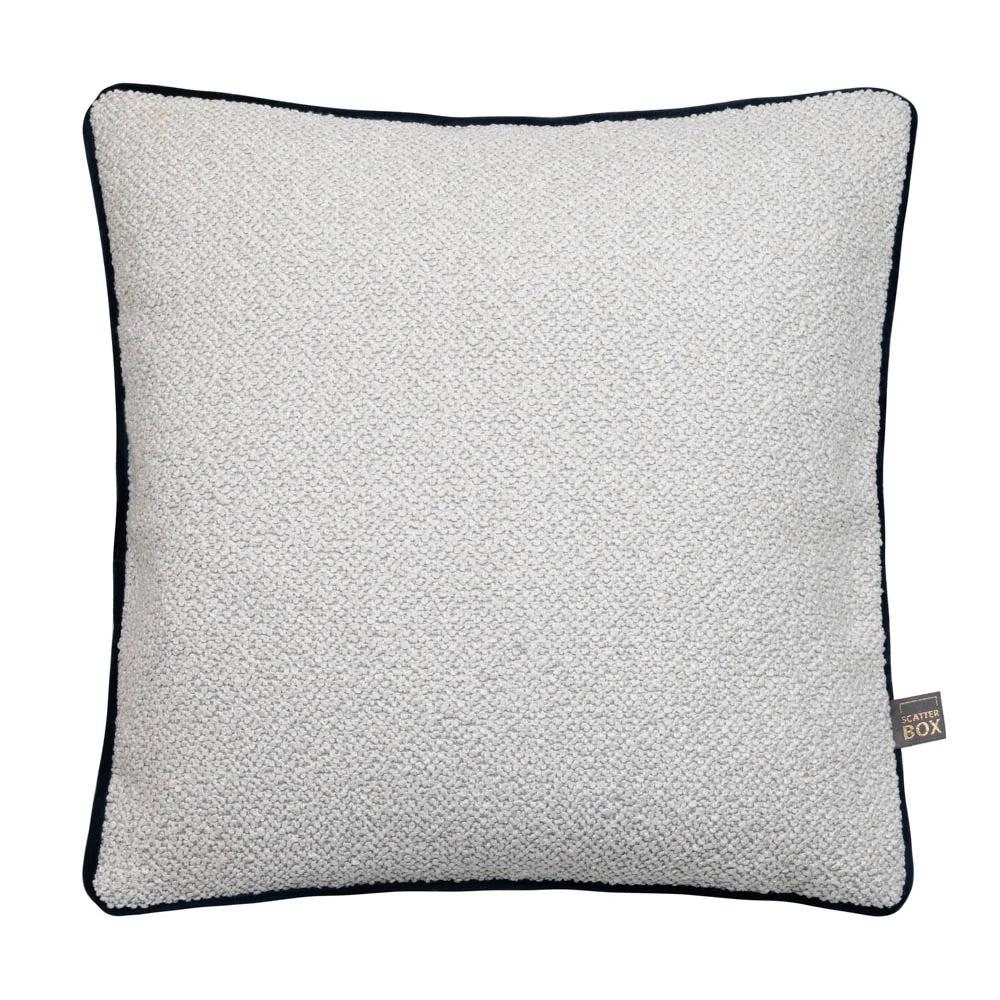 Leyla Boucle feather filled Cushion in 3 Sizes Ecru Navy-Scatter cushions-Renaissance Design Studio