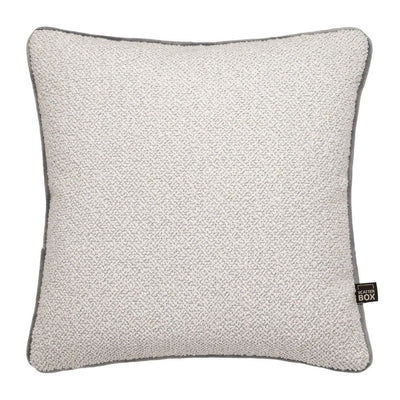 Leyla Boucle feather filled Cushion in 3 Sizes Taupe piping