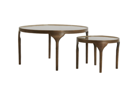 Lopez side table sot of 2 in antiqued bronze finish with taupe-Renaissance Design Studio